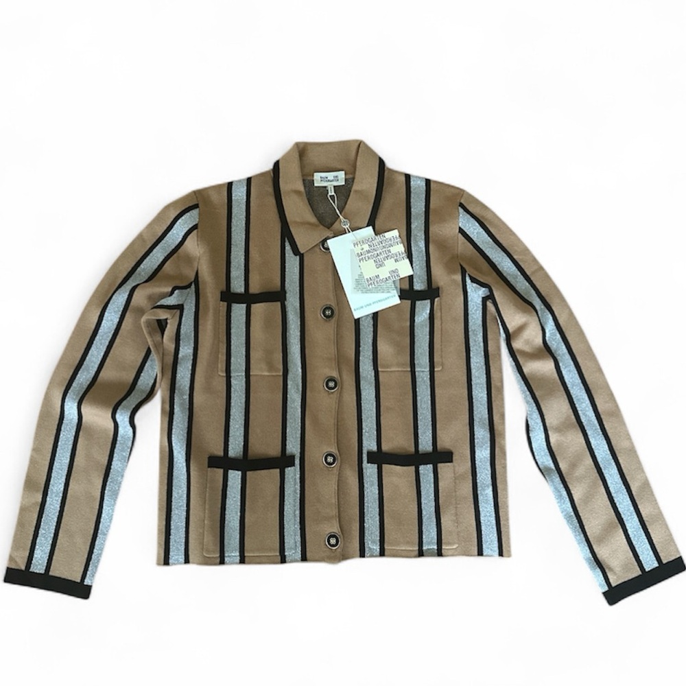 Stylish Tan and Black Striped Women's Sweater